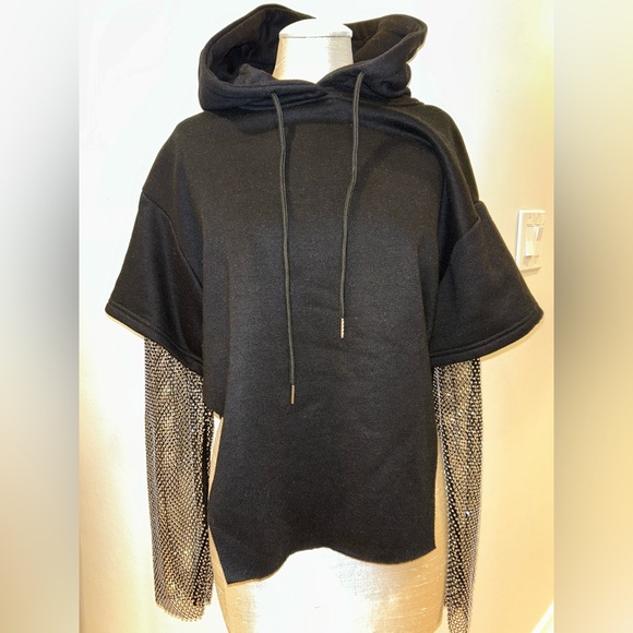 AKIRA Black Hoodie with mesh rhinestone arms - Picture 2 of 6